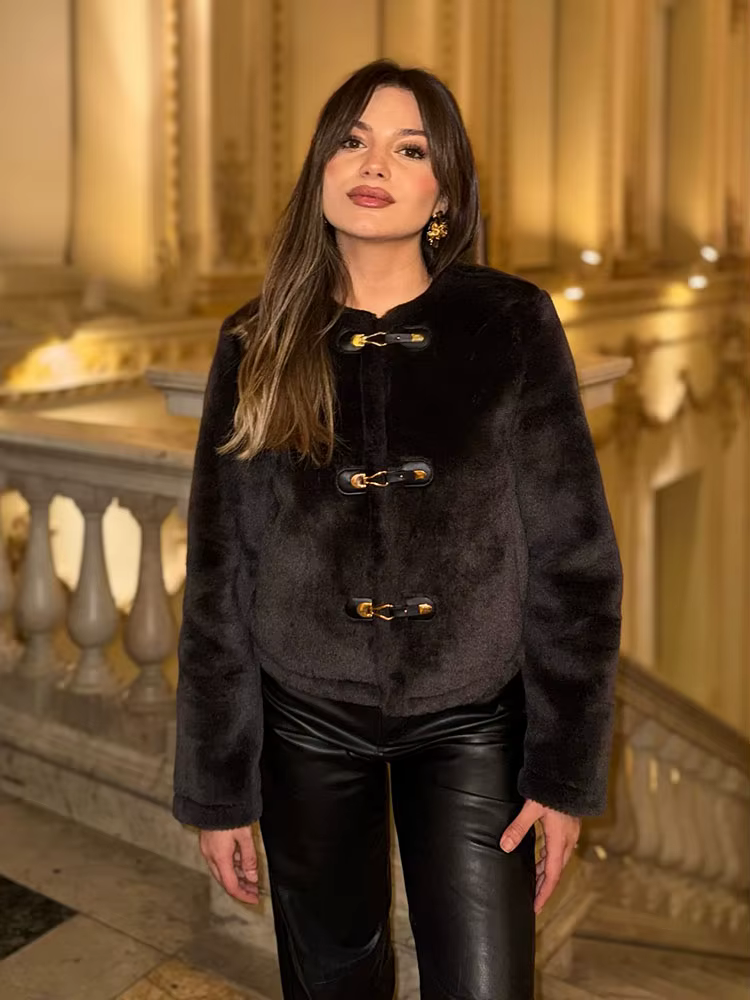 HH femmes hiver manches longues réversible veste mode décontracté ample manteau court femme noeud boucle poche col rond