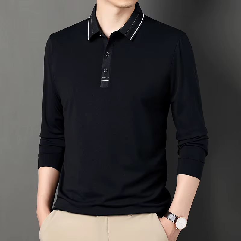 Polo à manches longues pour hommes d'âge moyen, printemps-automne