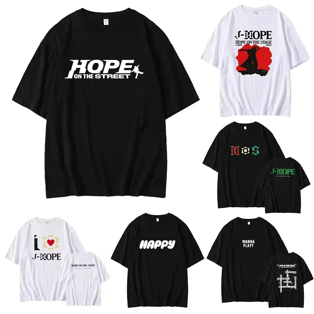 Hope on The Stage Street Kpop Fan Top Hommes Femmes T-Shirt J-HOPE LA World Tour Happy JIN Imprimé graphique O-cou Été