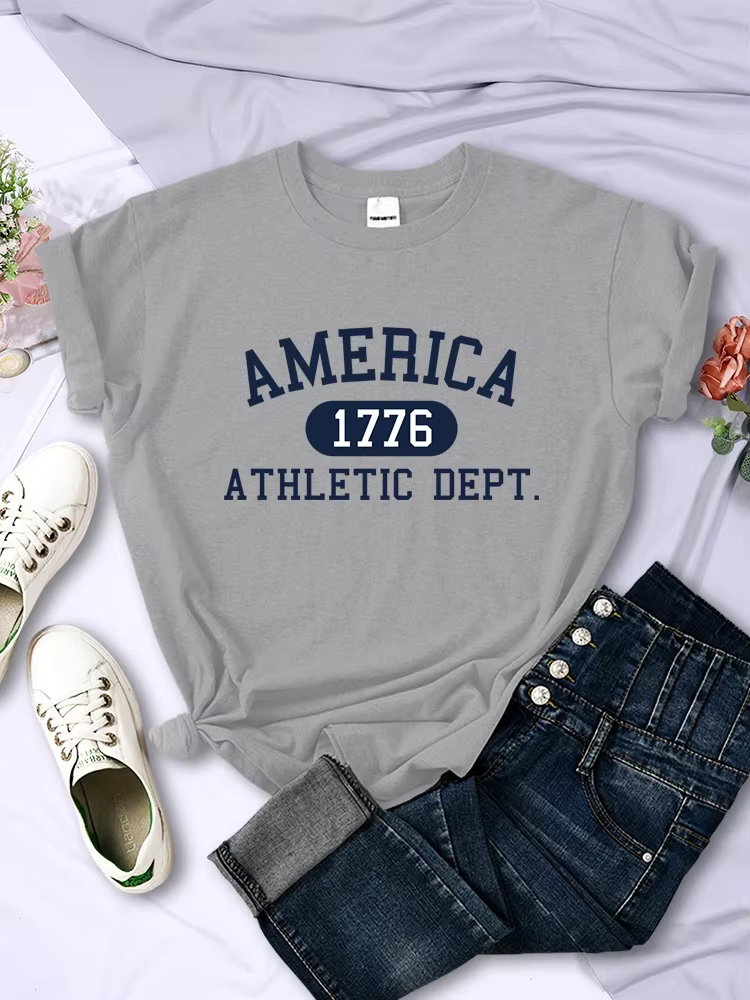 Amérique 1776 athlétique département lettre T-Shirt femme Sport décontracté haut court Cool Hip Hop T-Shirt doux respirant T-Shirt femmes