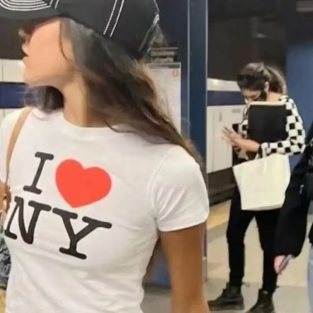 Haut court I love NY 2000s Streetwear Harajuku femmes T-shirt à manches courtes Y2K mode lettre imprimer mignon bébé t-shirts e-girls mince