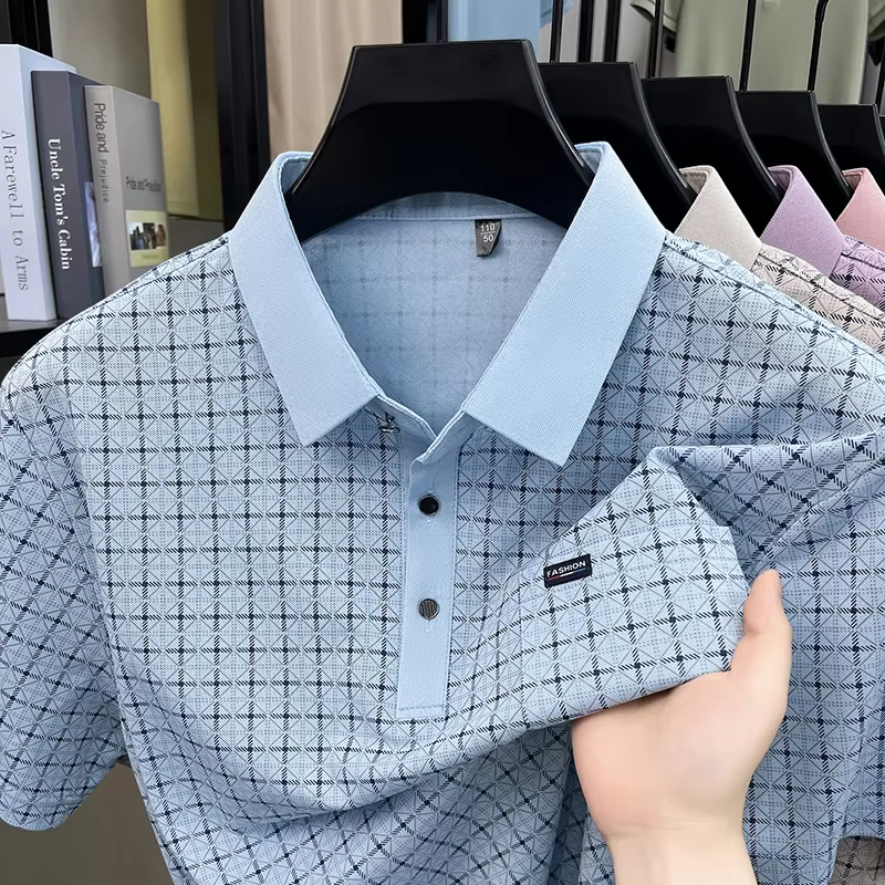 Polo homme à carreaux coupe décontractée avec col à revers