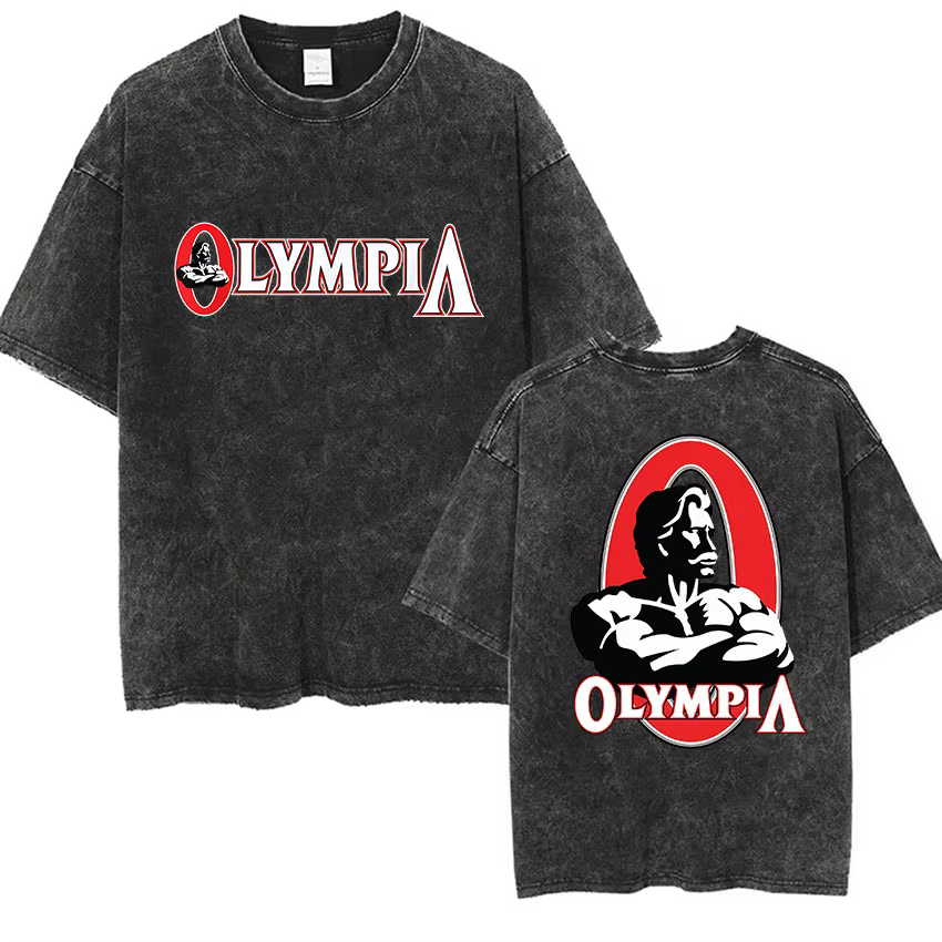 T-shirt graphique vintage délavé Olympia Gym pour homme 2026