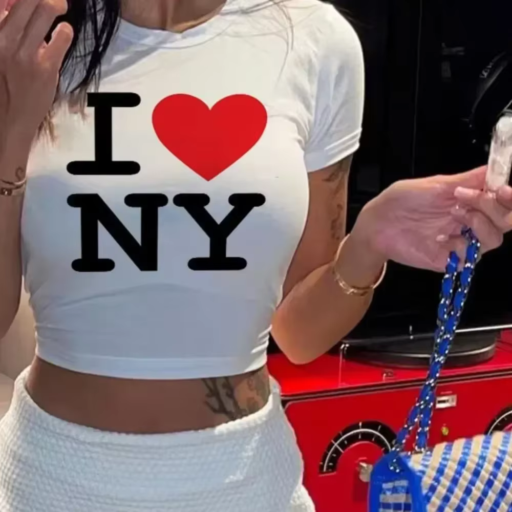 Haut court I love NY 2000s Streetwear Harajuku femmes T-shirt à manches courtes Y2K mode lettre imprimer mignon bébé t-shirts e-girls mince