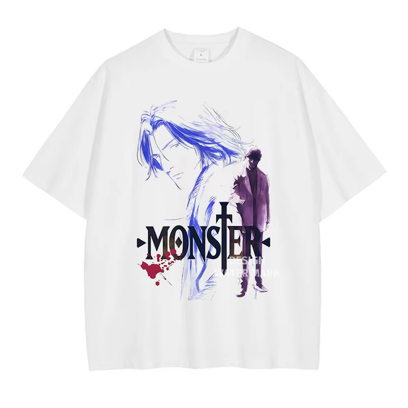Anime monstre T-shirt Liebert Johan Vintage lavé hauts t-shirts Manga graphique à manches courtes