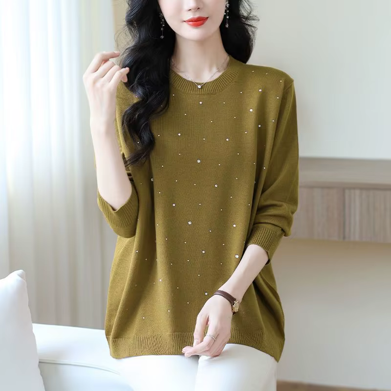 Pull à col rond pour femmes, haut ample, chemise de Base d'âge moyen, repassage, automne et hiver, nouvelle collection 2025