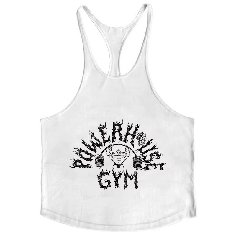 POWERHOUSE GYM Débardeurs imprimés pour hommes en coton, coupe athlétique Y-Back, pour la gym, l'entraînement et la musculation