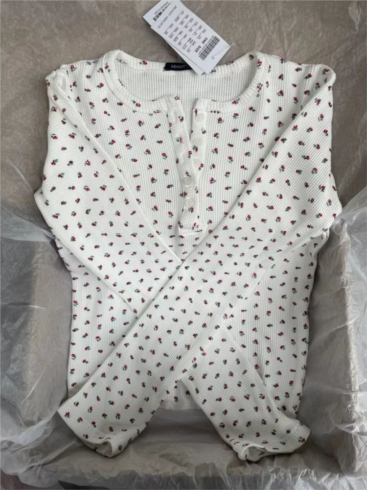 T-shirt en coton gaufré à imprimé floral pour femme