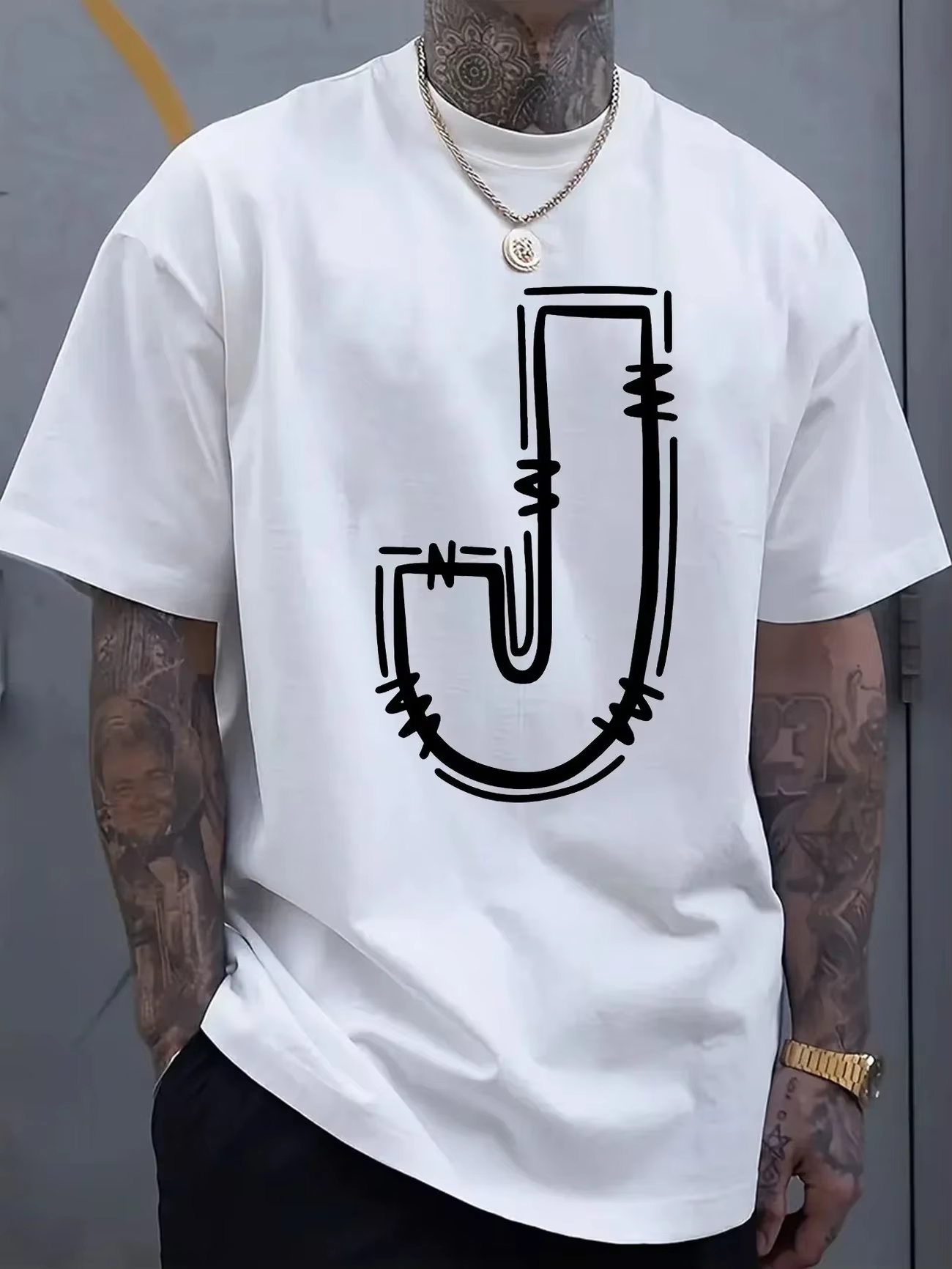 T-shirt décontracté en coton pour hommes avec imprimé de lettre J élégant – Respirant et confortable pour les t-shirts