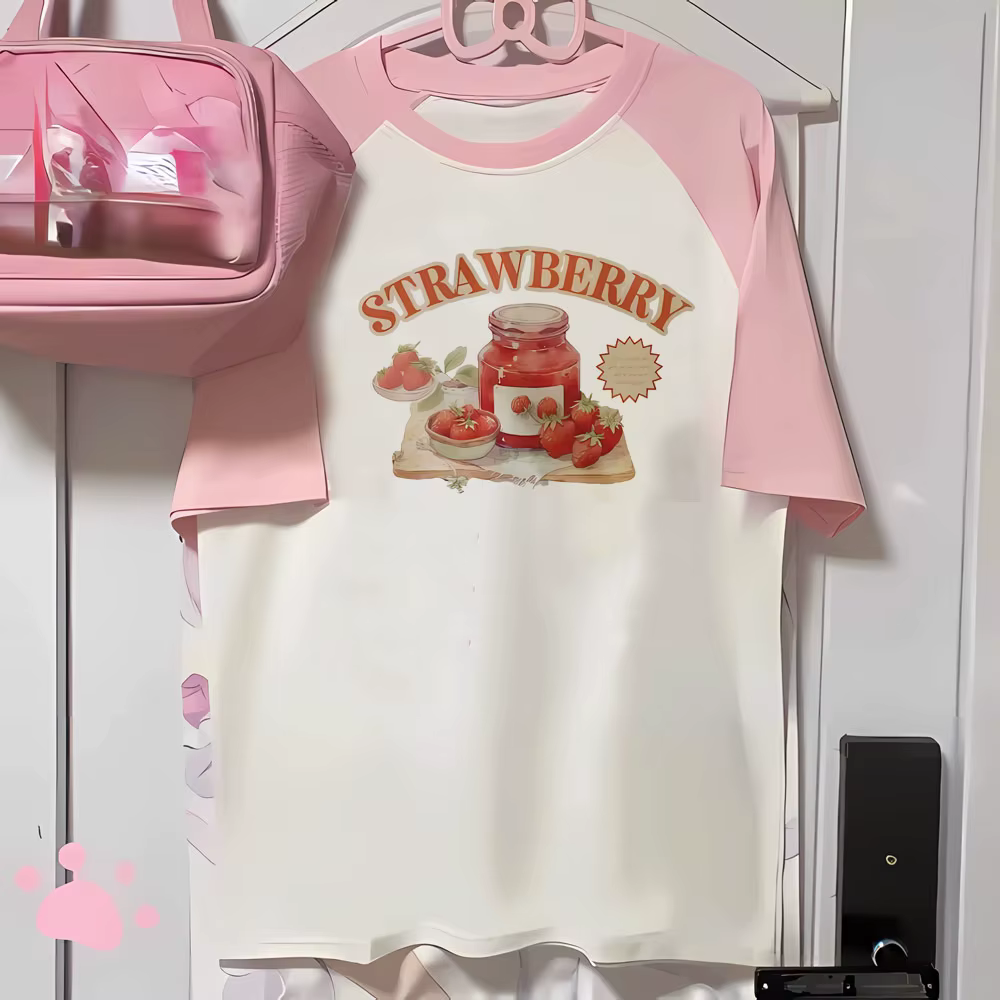 Fraise t-shirts femmes imprimé design vêtements actifs tenue décontracté t-shirt femme années 2000
