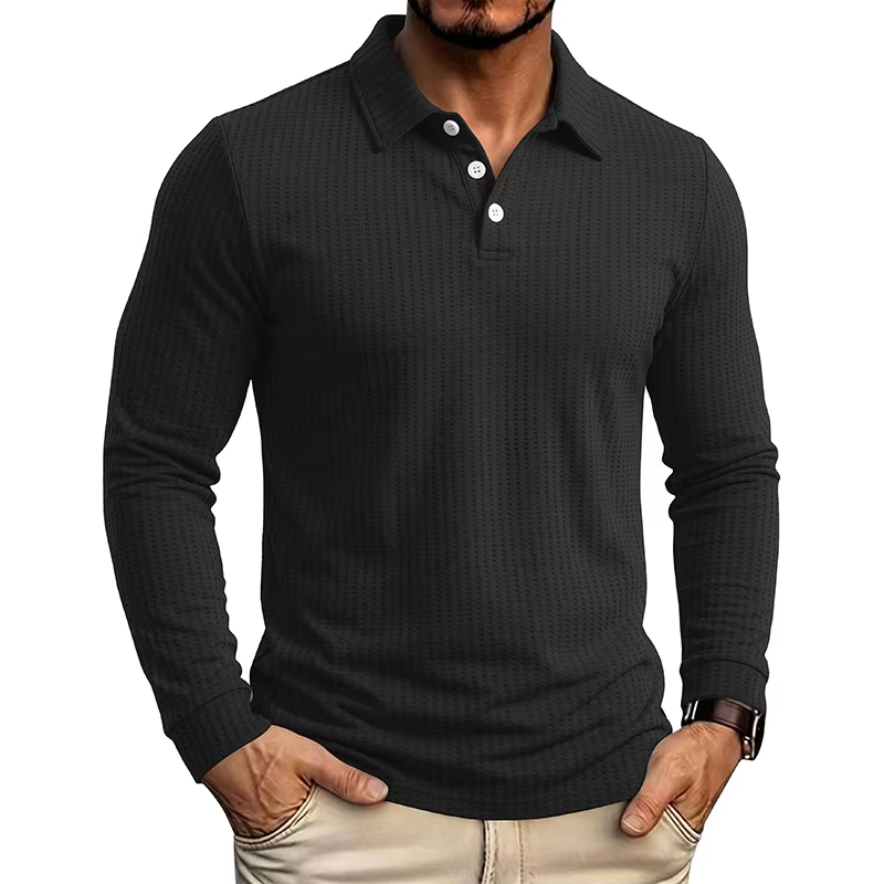 Polo à manches longues en tricot gaufré pour homme
