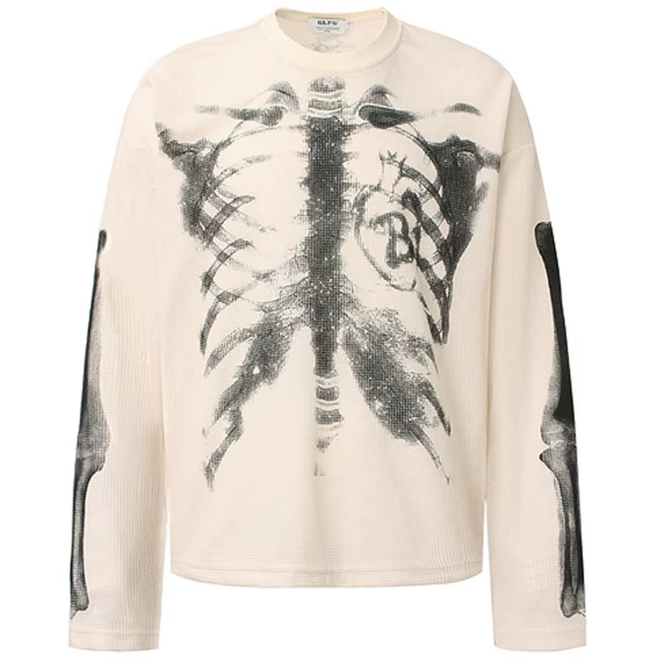 Squelette graphique T-shirts hommes Streetwear Harajuku Hip Hop surdimensionné T-shirts à manches longues t-shirt hauts noir Beige