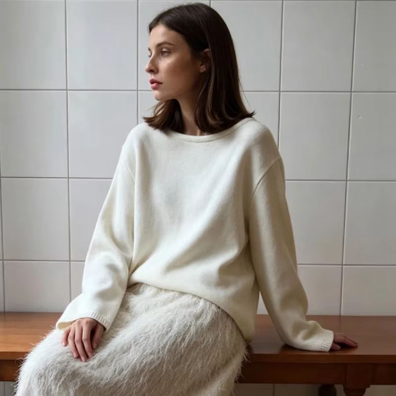 Pull décontracté en maille à col rond, dos ouvert, manches longues, coupe ample, collection automne 2026, mode quotidienne, cardigan polyvalent, haut de tenue