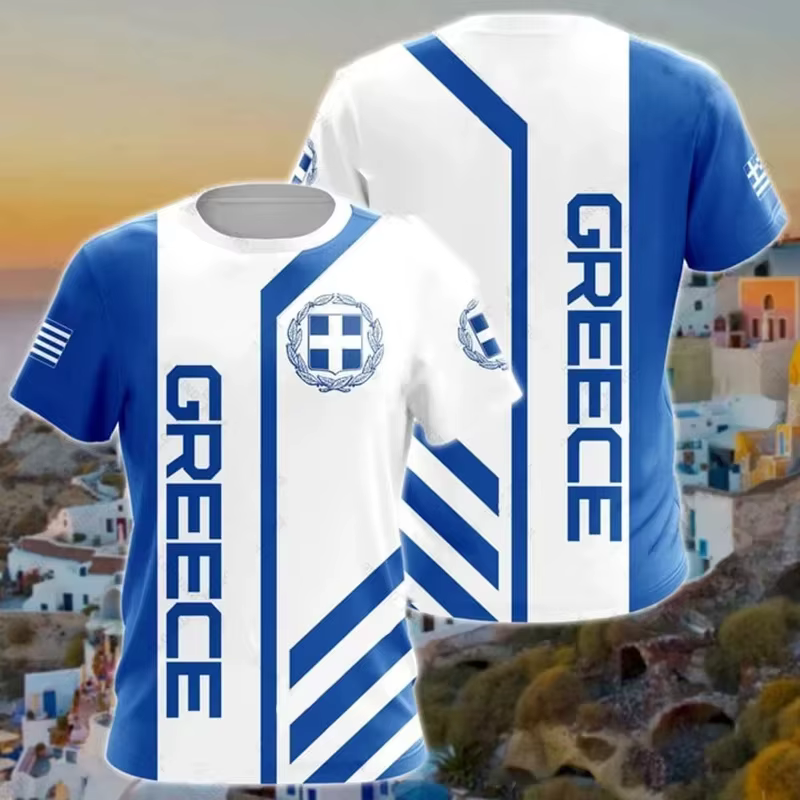 T-shirt unisexe avec emblème national grec imprimé en 3D