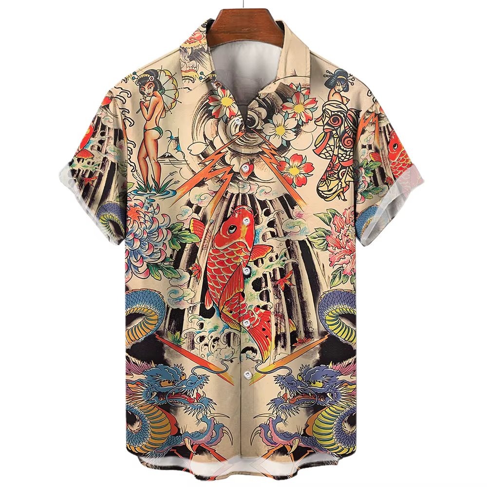 Chemise japonaise à manches courtes pour hommes