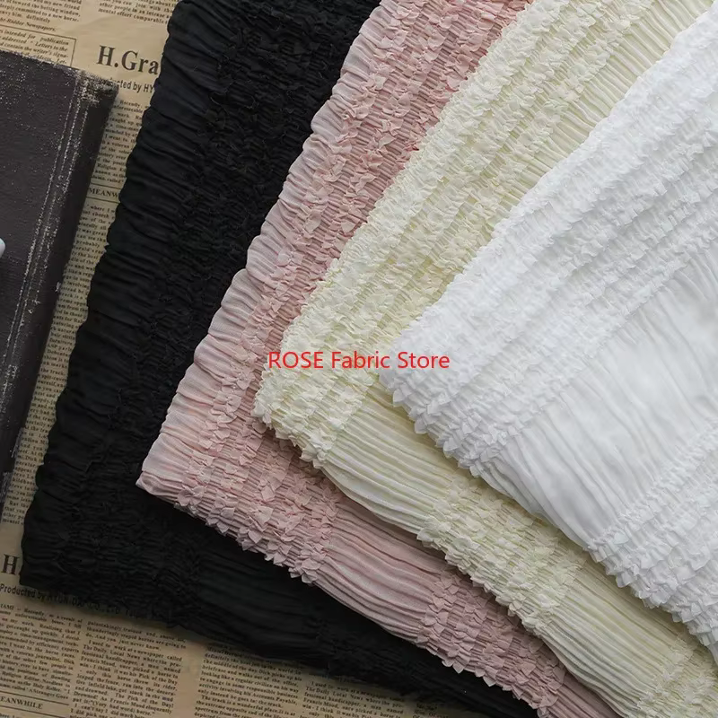 Tissu en dentelle mousseline plissée douce, tissu en dentelle à volants rayés pour robe de mariée, robe Cupcake, robe de soirée, haut en dentelle