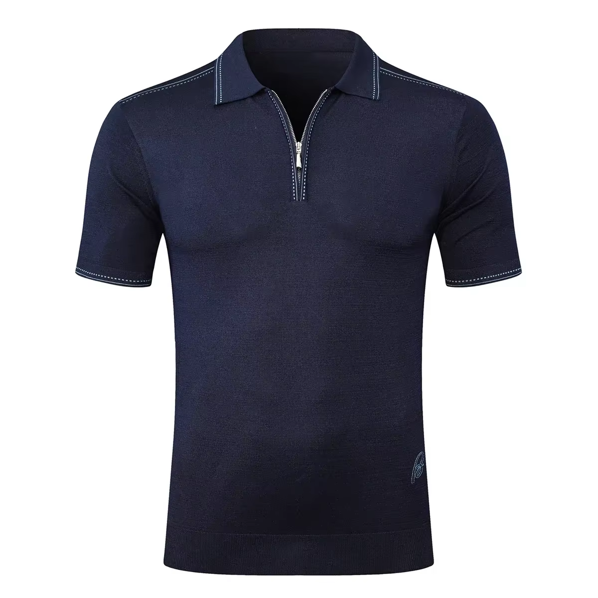 BILLIONAIRE BLSK CPRT polo soie hommes 2026 nouvelle couleur unie élastique à manches courtes mince extérieur fermeture éclair qualité grande taille M-5XL