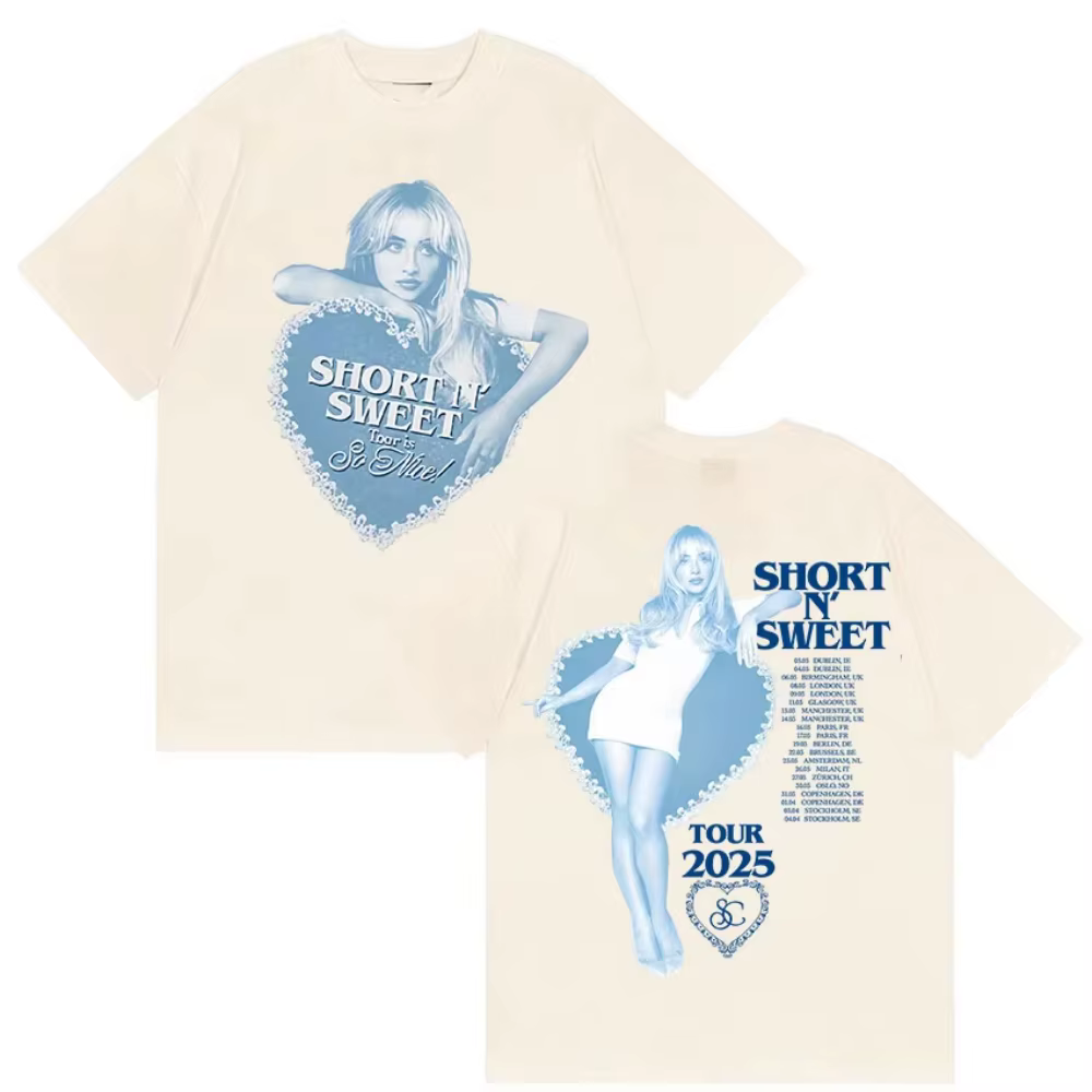 T-shirt Sabrina Carpenter 2026 Nouveau Short N' Sweet en mélange de coton pour hommes et femmes
