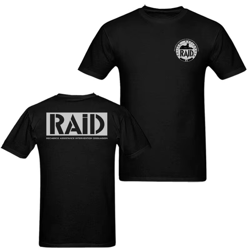 France Français Force Spéciale Elite Unité GIGN RAID T-Shirt Manches Courtes Décontracté 100% Coton T-shirts