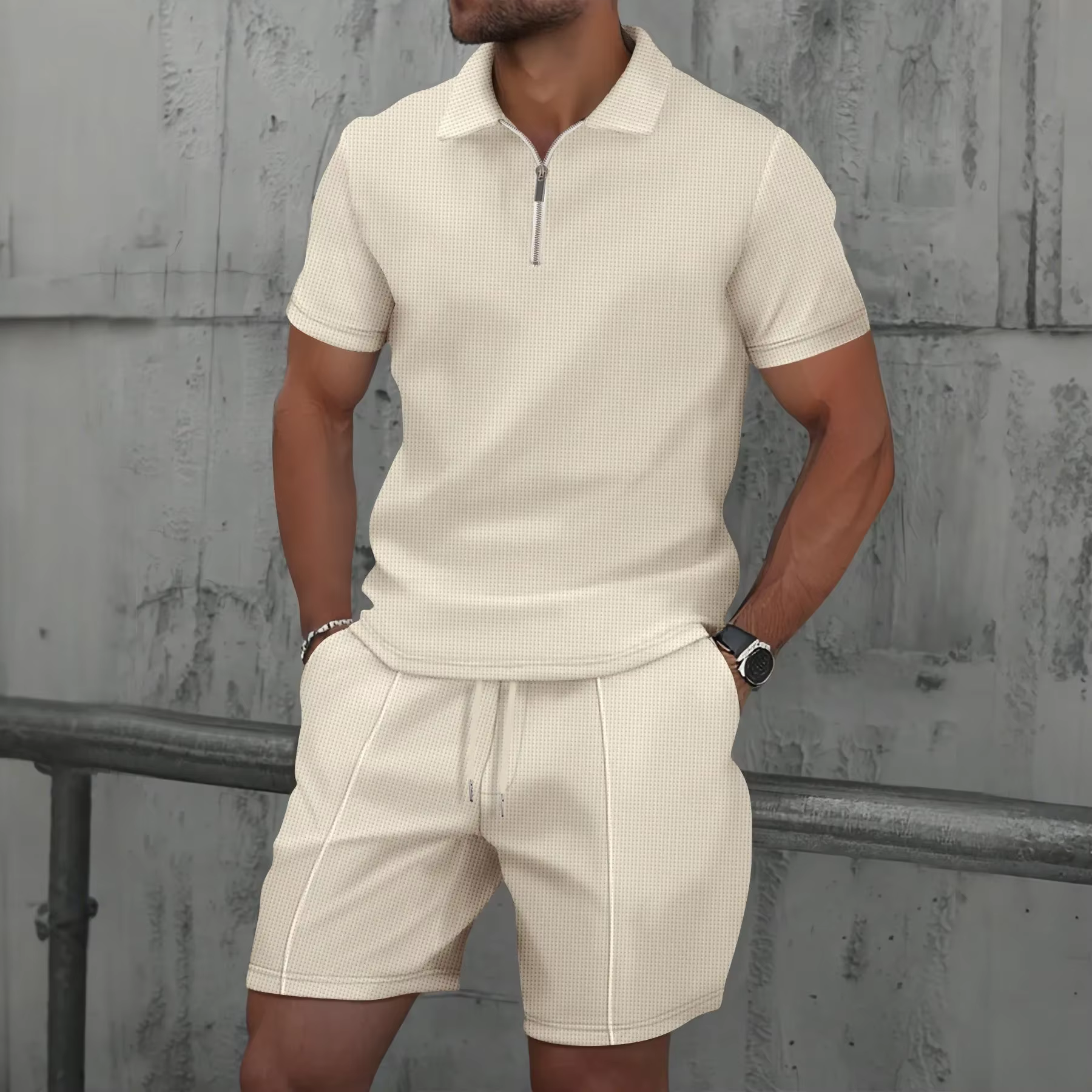 Été hommes sport Polo costume à manches courtes élégant fermeture éclair