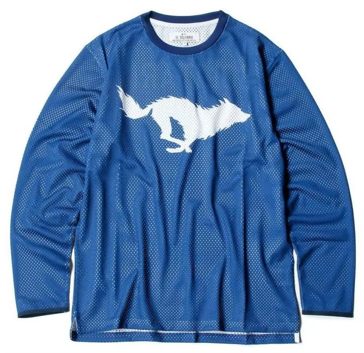 T-shirt de moto à manches longues en maille respirante motif loup bleu pour motard et streetwear