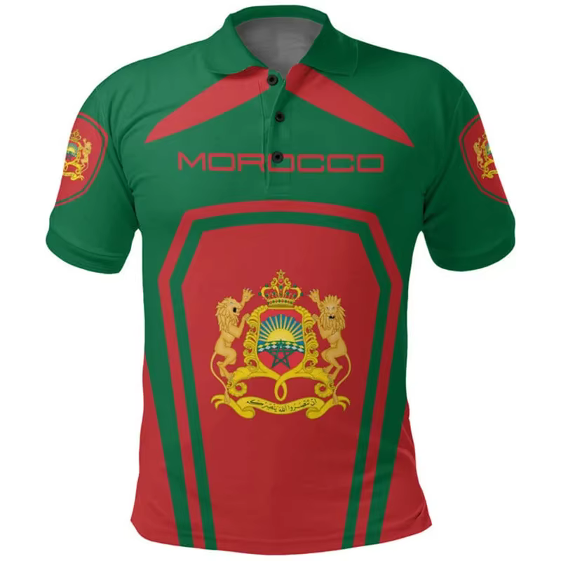Polo Imprimé 3D avec Emblème National Marocain pour Homme et Femme