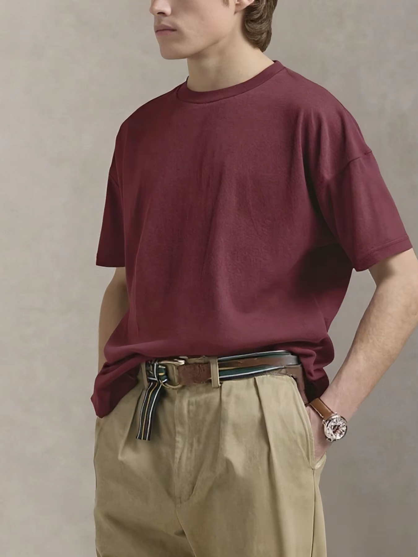 T-Shirt à manches courtes Vintage bordeaux pour hommes