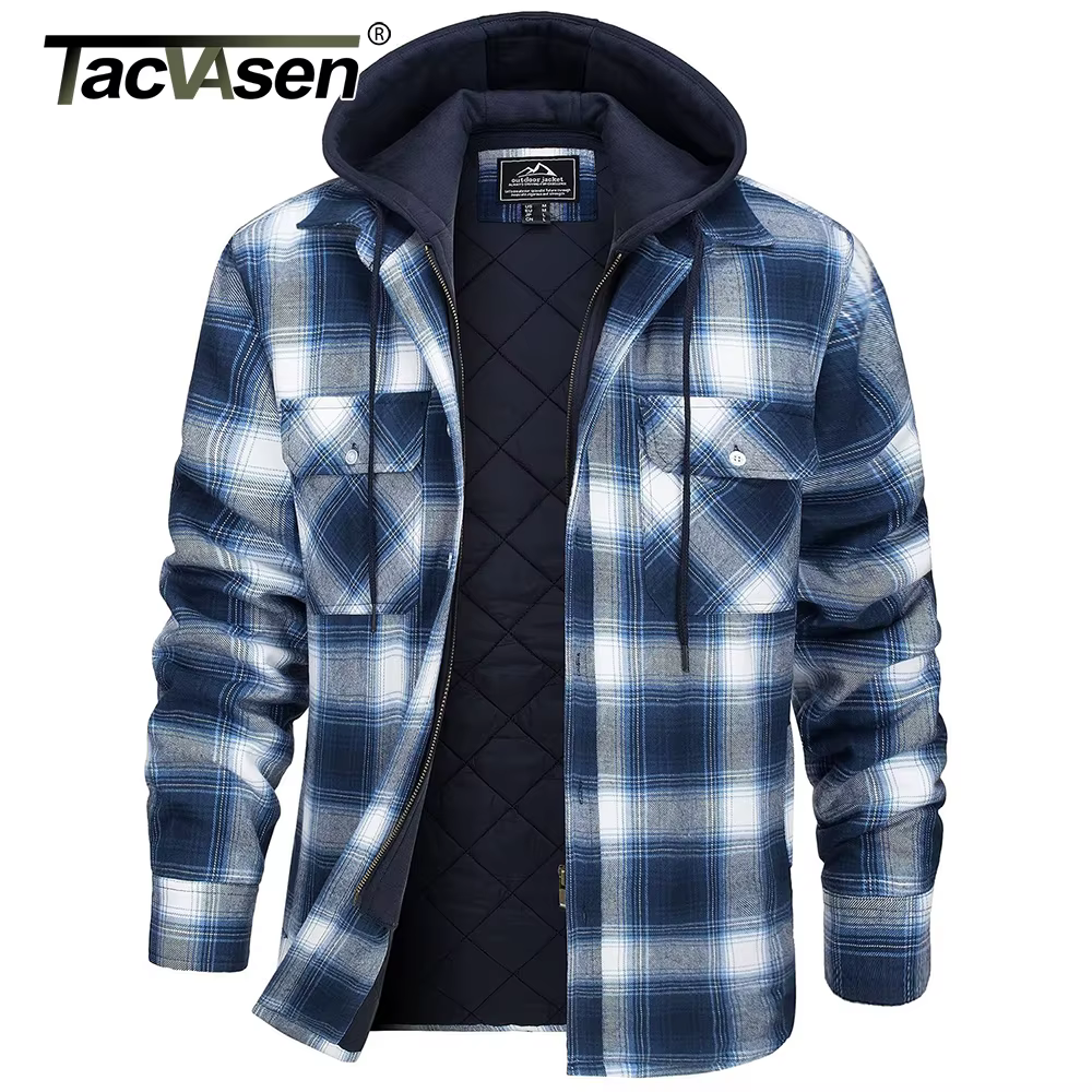 Veste en flanelle pour homme avec capuche amovible