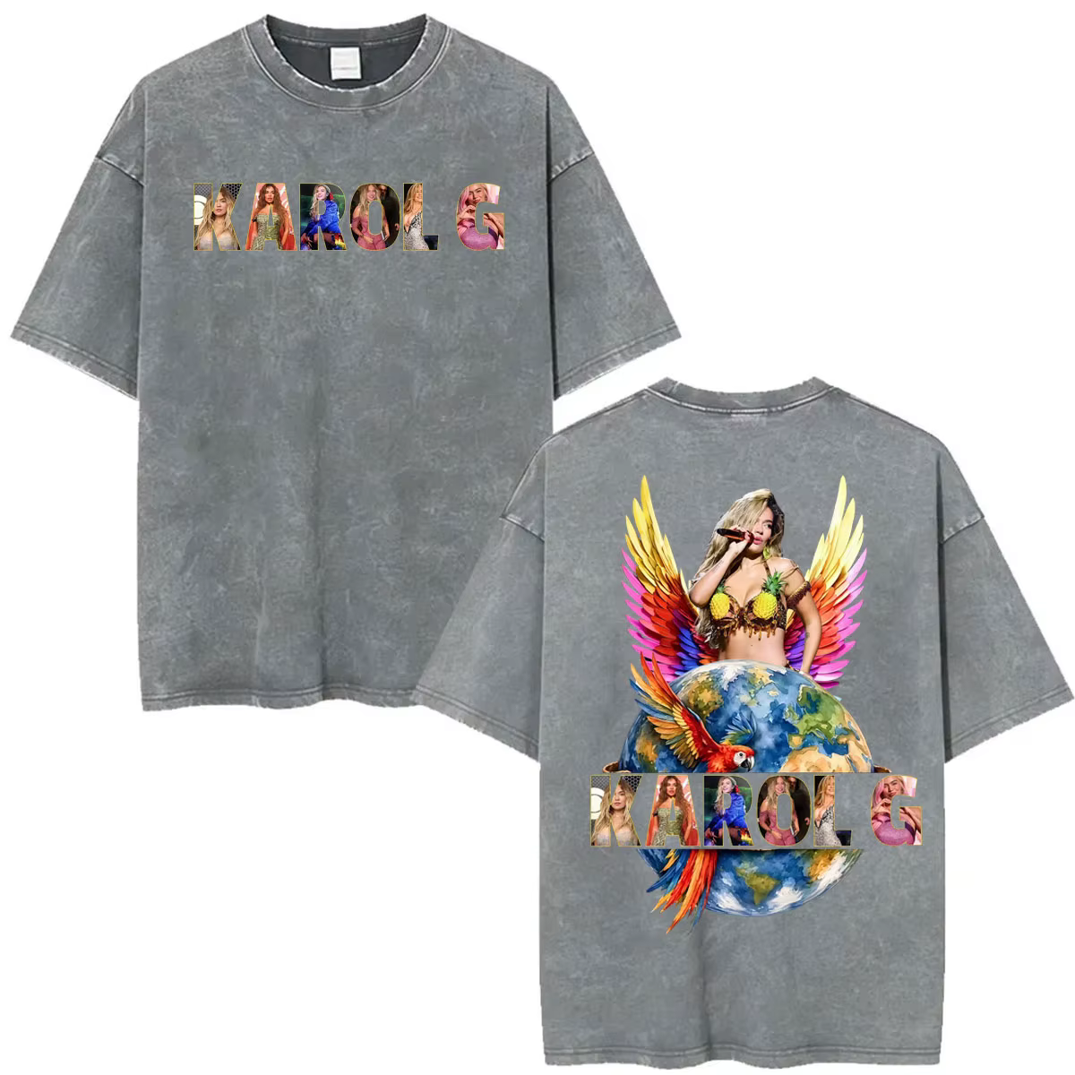 T-shirt Vintage Lavé Karol G Tropicoqueta Tour Nouvel Album 2026 – T-shirts Esthétiques Mode Homme Femme – Hauts d'Été en Coton