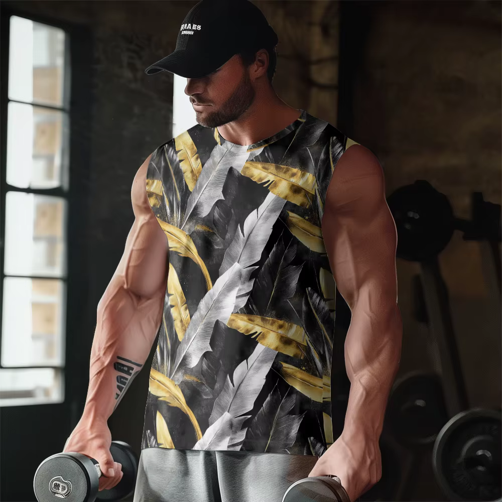 Débardeur de luxe imprimé plumes métalliques pour hommes