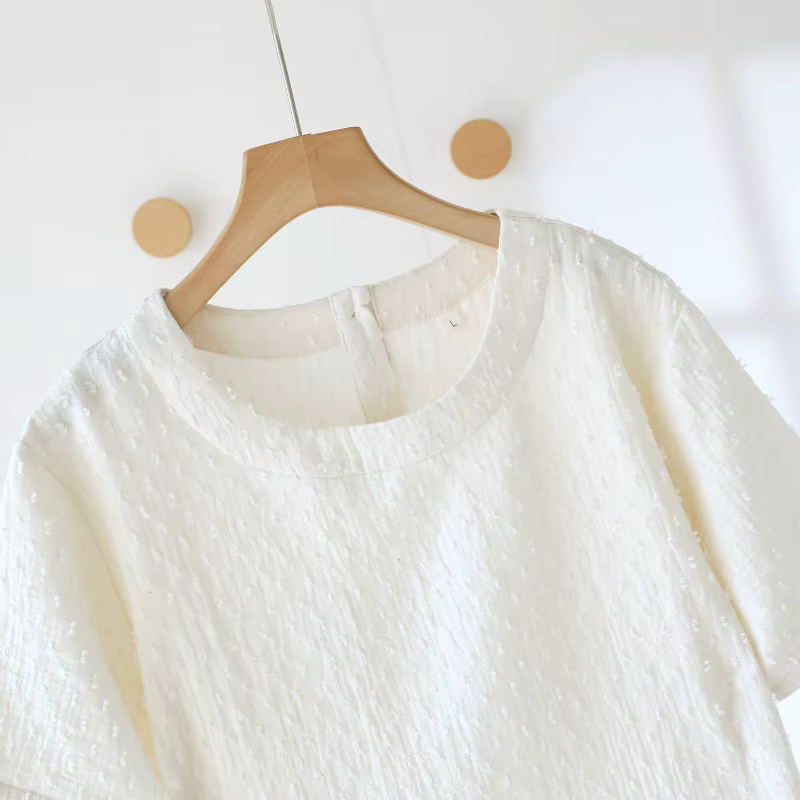 T-shirt texturé en gaze de coton crème pour femme
