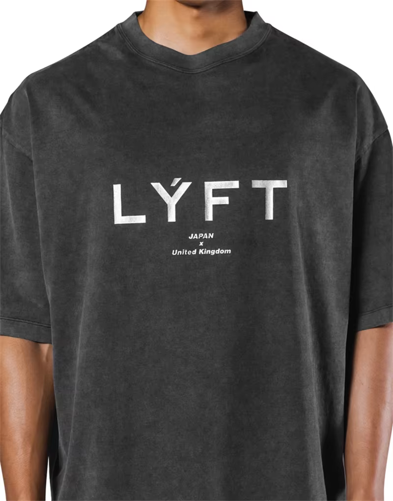 LYFT lavé classique LOGO 230GSM coton Vintage grand T-SHIRT hommes surdimensionné Muscle sport Fitness