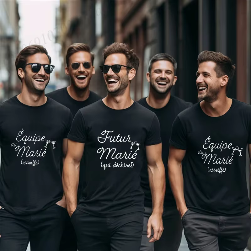 Evg Team Future marié homme t-shirts dernière nuit de liberté chemise français hommes Bachelor Party Squad T-shirt fiançailles hauts de mariage