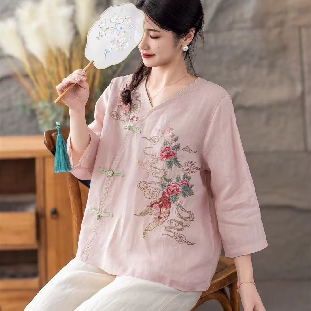 Brodé Vintage T-Shirts haut pour femme t-shirt d'été