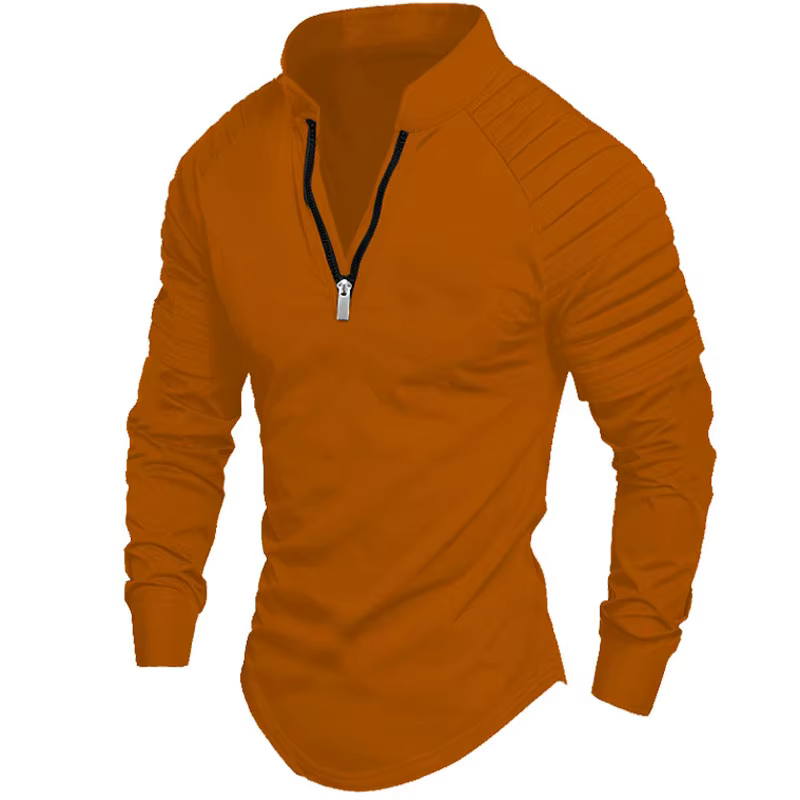 2025 printemps automne hommes Polo mode bras plissé conception à manches longues col montant fermeture éclair haut