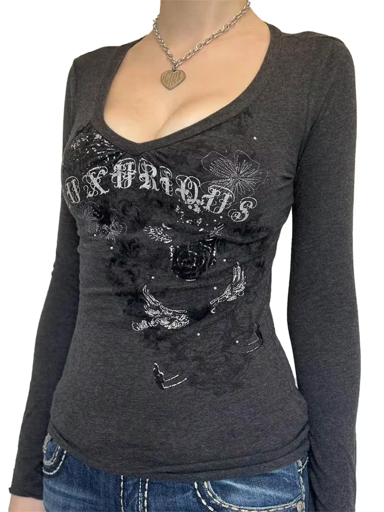 T-shirt graphique à manches longues pour femmes
