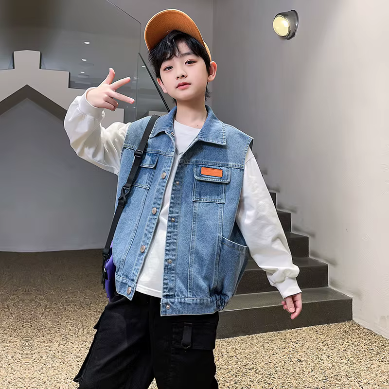Adolescents garçons bleu Denim gilet enfants vêtements printemps automne décontracté jean sans manches veste