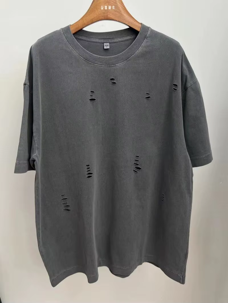 T-Shirt manches courtes col ras du cou déchiré pour hommes et femmes