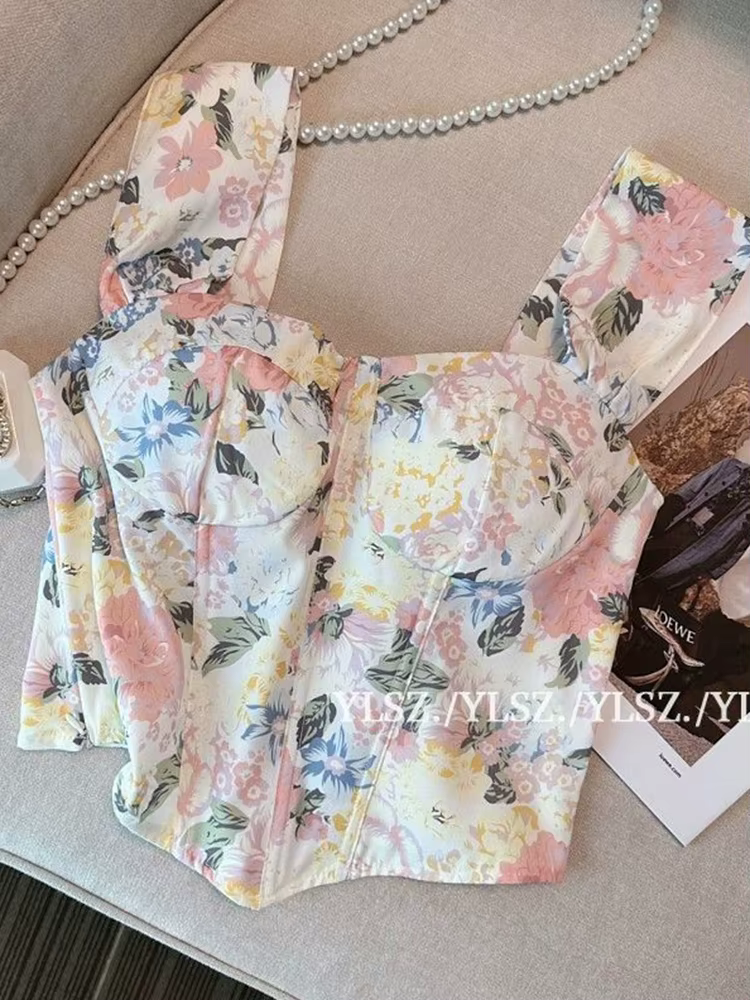 Zoki Chic recadrée réservoirs floraux femmes mince Sexy doux mode Camis