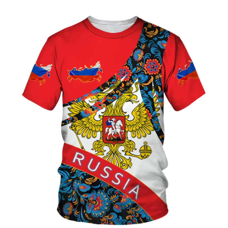Russie drapeau motif t-shirt pour hommes emblème National ethnique 3D imprimé T-Shirts été décontracté col rond
