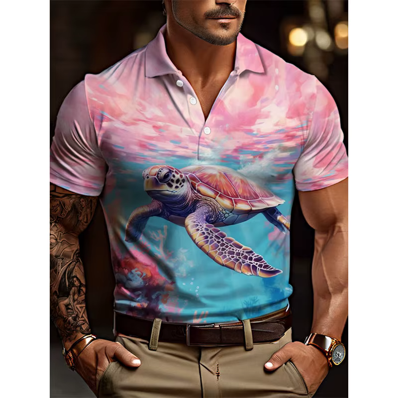 Polo pour homme imprimé 3D Abeilles Loups Aigle, T-shirt graphique animalier, Hauts décontractés d'été à col revers surdimensionné, Manches courtes, Streetwear
