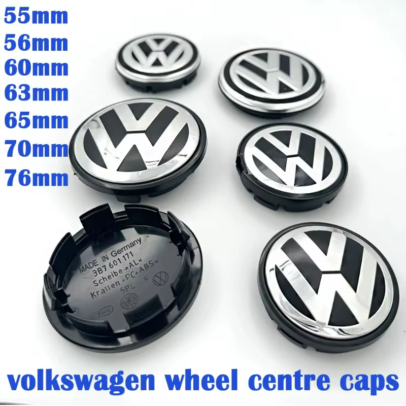 Accessoires de couvre-roues : Lot de 4 emblèmes de moyeu de roue de 56 mm et 60 mm pour Volkswagen VW Polo Tiguan Golf Jetta Beetle