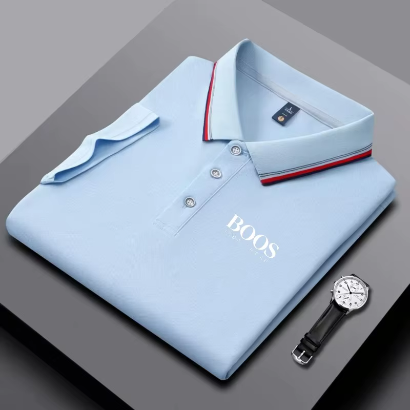 Polo homme business casual à col rayé et imprimé lettres