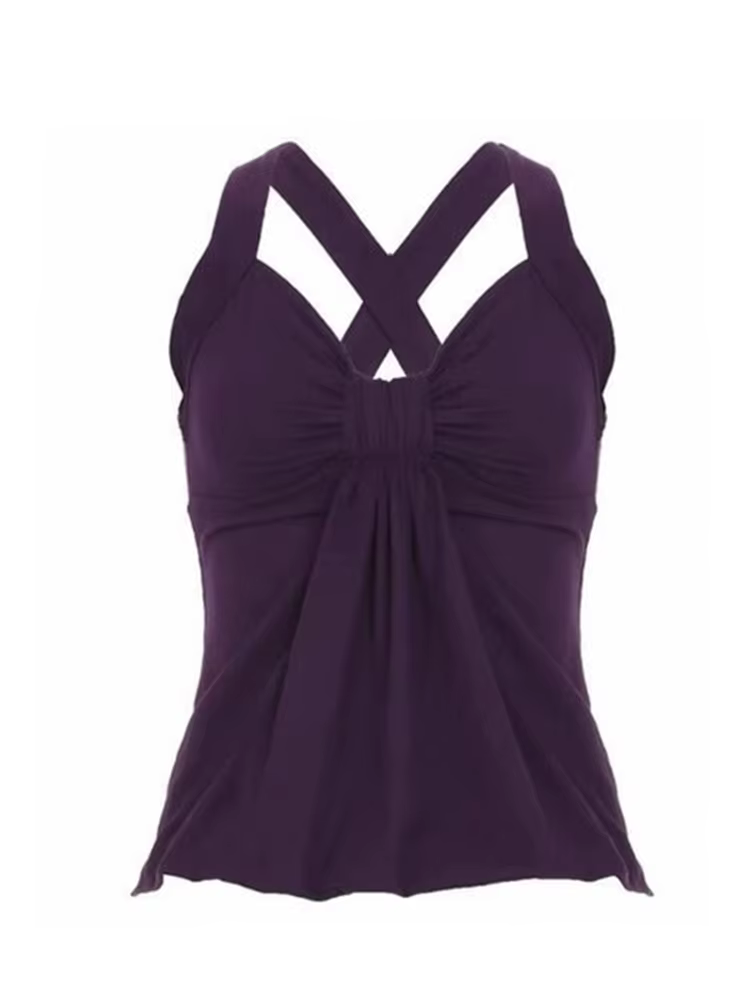 Aoaiiys Débardeur Violet Plissé Halter pour Femme