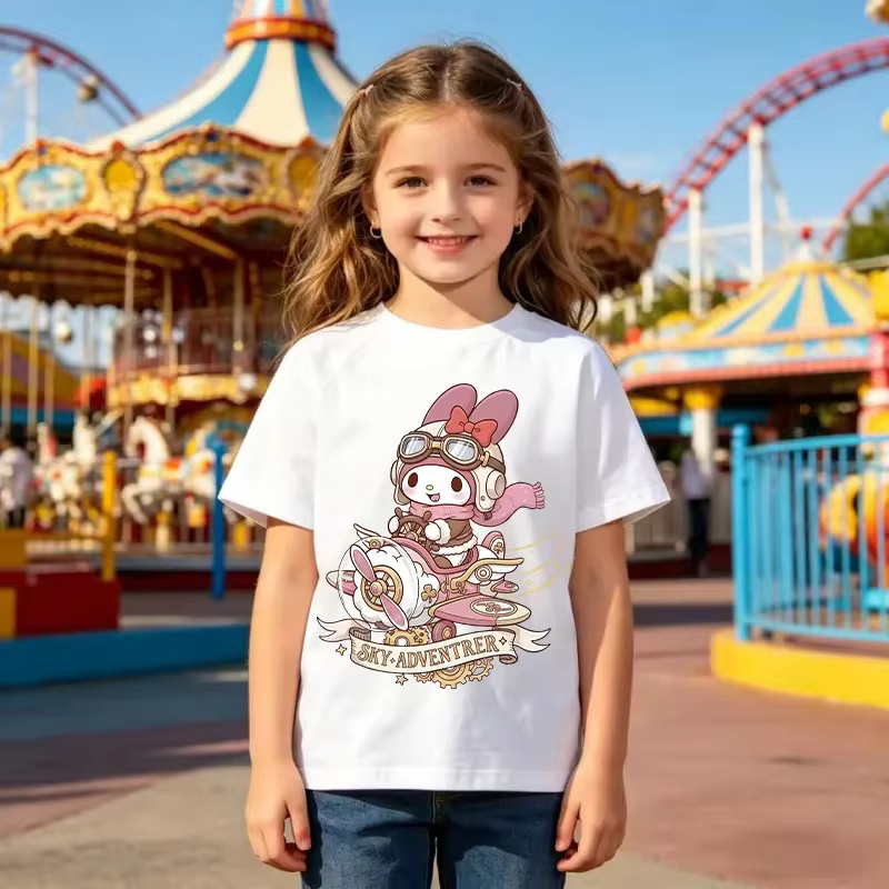 Nouveau T-shirt décontracté pour filles en pur coton à manches courtes Kuromi 2026, collection été, avec imprimés de dessins animés de la série Sanrio