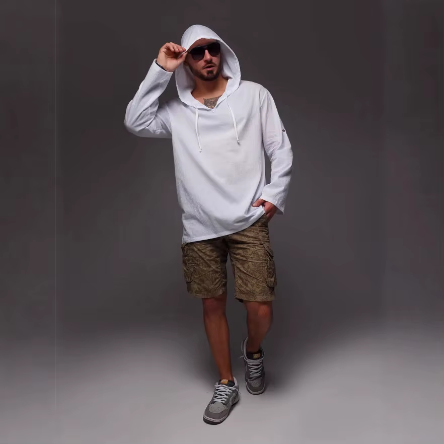 Nouvelle Chemise Homme 2026 à Capuche en Coton et Lin