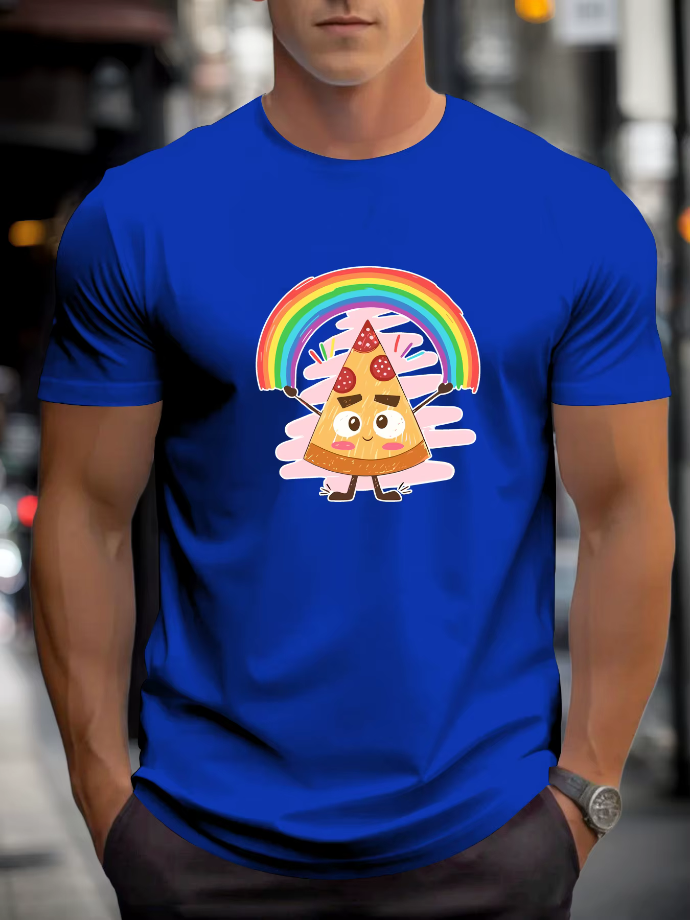 T-shirts pour hommes pizza 100 % coton impression graphique été t-shirt col rond décontracté respirant style de rue haut quotidien