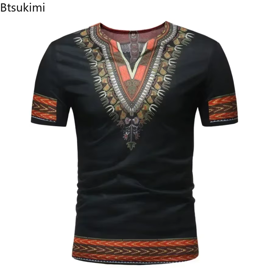 2026 T-Shirts pour hommes imprimé africain à manches courtes décontracté chemises minces