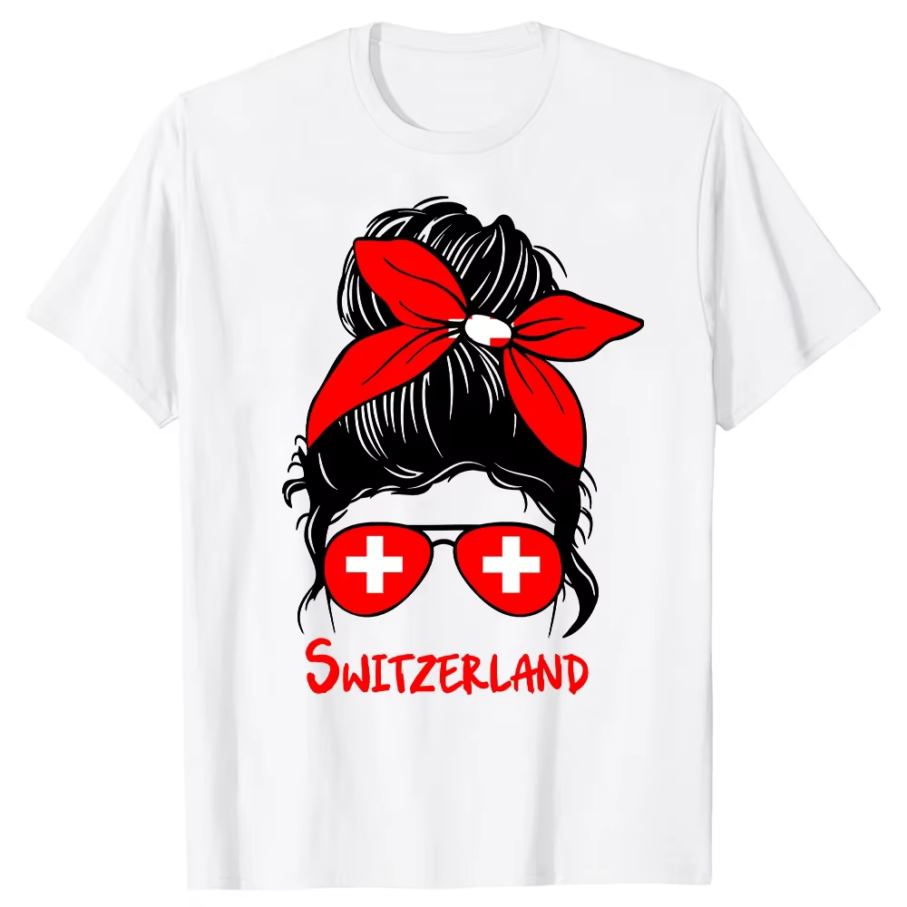 Drôle suisse suisse fille drapeau T-shirts hauts col rond à manches courtes mode t-shirt vêtements décontracté basique T-shirts