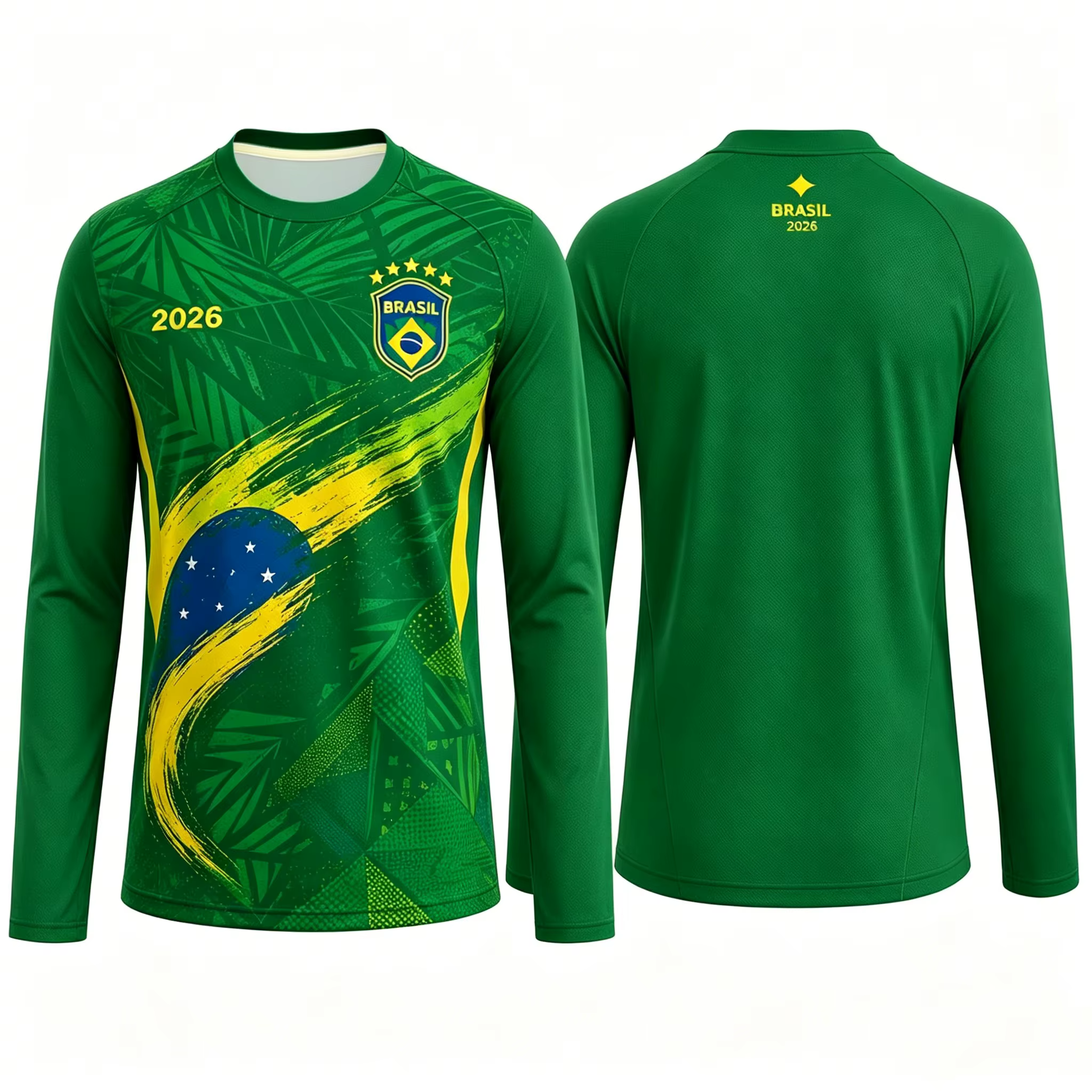Nouveaux maillots de football à manches longues du Brésil pour hommes 2026 – Chemises de sport respirantes en mesh pour